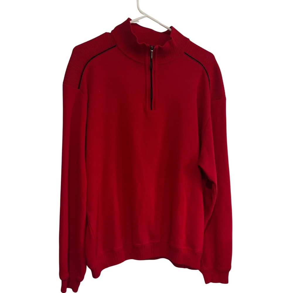 St. Croix Knits Mens Red Quarter Zip Sweater XL Made in USA Cotton Blend Rodes